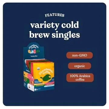 Chamberlain Coffee Variety Box Single Serve Bags - Includes 5 Blends, Original Family Blend, Early Bird Blend, Night Owl Blend, Careless Cat Blend, Social Dog Blend - 10 Single Serve Cold Brew Sachets