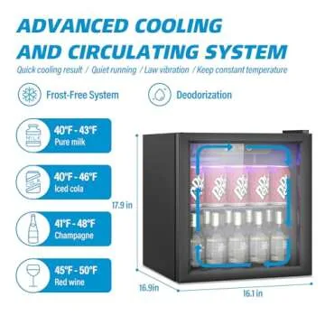 Erivess Compact Beverage Refrigerator,60 Can/1.3 Cubic Feet Mini Fridge with Glass Door for Soda, Beer, or Wine, Under Counter Small Refrigerator with Adjustable Shelves and Digital Display