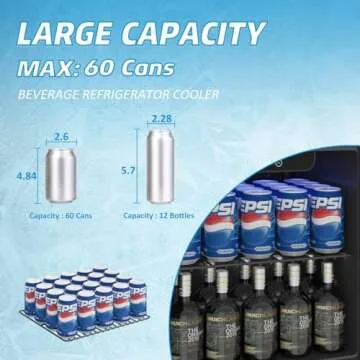 Erivess Compact Beverage Refrigerator,60 Can/1.3 Cubic Feet Mini Fridge with Glass Door for Soda, Beer, or Wine, Under Counter Small Refrigerator with Adjustable Shelves and Digital Display