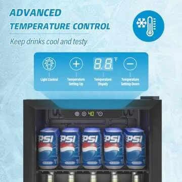 Erivess Compact Beverage Refrigerator,60 Can/1.3 Cubic Feet Mini Fridge with Glass Door for Soda, Beer, or Wine, Under Counter Small Refrigerator with Adjustable Shelves and Digital Display