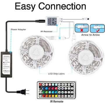 DAYBETTER Led Lights 65.6ft, RGB Led Strip Lights Flexible Color Changing Remote Control Led Light Strips, 2 Rolls of 32.8ft Led Lights for Bedroom Decor, Living Room Decor, Party Home Decor