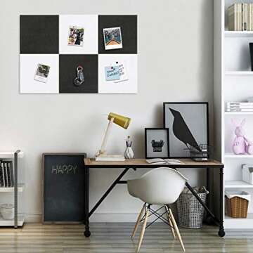 Yoillione Felt Bulletin Board for Wall: Large Cork Board for Office - Corkboard Tiles Self Adhesive - Black and White Pin Board Squares