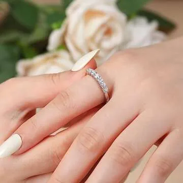Ladylike Moissanite Wedding Band for Women 925 Sterling Silver Wedding Rings 0.7ct D Color VVS1 Lab Created Half Eternity Stackable Anniversary Rings for Her