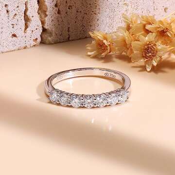 Ladylike Moissanite Wedding Band for Women 925 Sterling Silver Wedding Rings 0.7ct D Color VVS1 Lab Created Half Eternity Stackable Anniversary Rings for Her