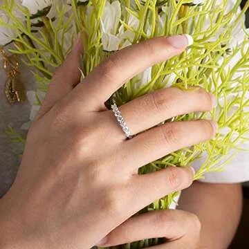 Ladylike Moissanite Wedding Band for Women 925 Sterling Silver Wedding Rings 0.7ct D Color VVS1 Lab Created Half Eternity Stackable Anniversary Rings for Her