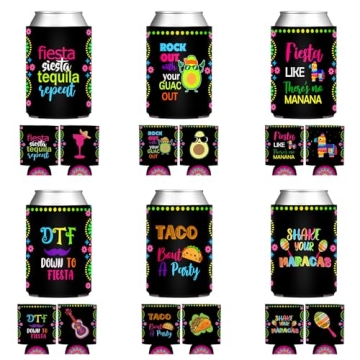 Colorful Mexican Party Can Cooler Sleeve Set of 12