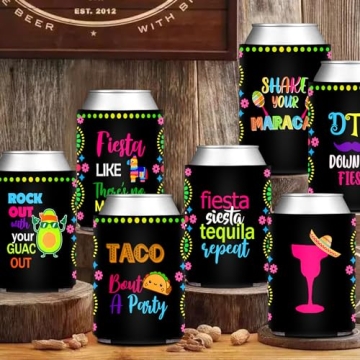 Colorful Mexican Party Can Cooler Sleeve Set of 12
