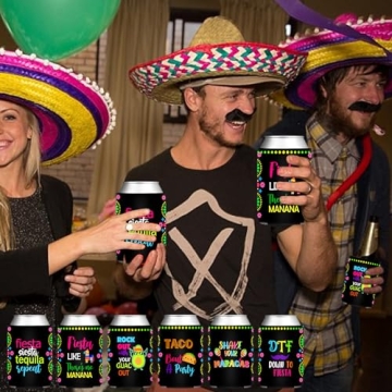 Colorful Mexican Party Can Cooler Sleeve Set of 12