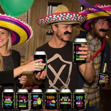 Colorful Mexican Party Can Cooler Sleeve Set of 12