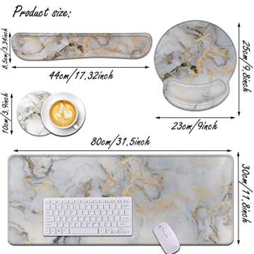 Ergonomic Keyboard & Mouse Wrist Support Set - White Gold Marble
