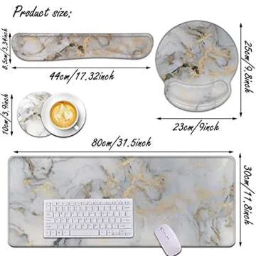 Ergonomic Keyboard & Mouse Wrist Support Set - White Gold Marble