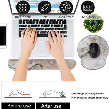 Ergonomic Keyboard & Mouse Wrist Support Set - White Gold Marble