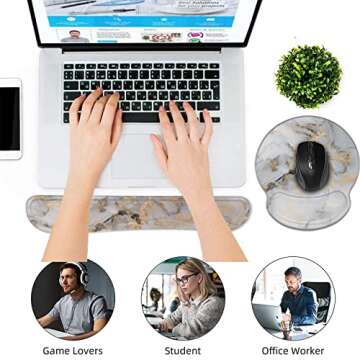 Ergonomic Keyboard & Mouse Wrist Support Set - White Gold Marble