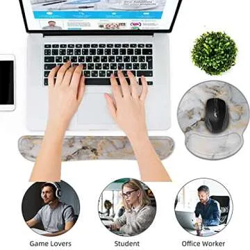Ergonomic Keyboard & Mouse Wrist Support Set - White Gold Marble