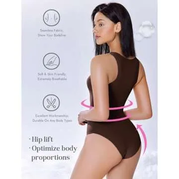 Avidlove Bodysuits for Women Mock Neck Body Suit Sleeveless Sexy Body Suits Tank Tops Bodysuit with Snap Closure(Brown,XS)