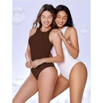 Avidlove Bodysuits for Women Mock Neck Body Suit Sleeveless Sexy Body Suits Tank Tops Bodysuit with Snap Closure(Brown,XS)