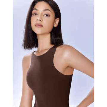 Avidlove Bodysuits for Women Mock Neck Body Suit Sleeveless Sexy Body Suits Tank Tops Bodysuit with Snap Closure(Brown,XS)