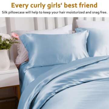 Silk Pillowcase for Hair and Skin with Hidden Zipper, Ravmix Both Sides 21Momme Mulberry Silk Cooling Pillow Case Standard Size 20×26inches, 1PCS, Light Blue