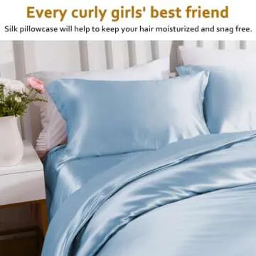 Silk Pillowcase for Hair and Skin with Hidden Zipper, Ravmix Both Sides 21Momme Mulberry Silk Cooling Pillow Case Standard Size 20×26inches, 1PCS, Light Blue