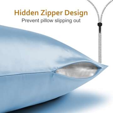 Silk Pillowcase for Hair and Skin with Hidden Zipper, Ravmix Both Sides 21Momme Mulberry Silk Cooling Pillow Case Standard Size 20×26inches, 1PCS, Light Blue