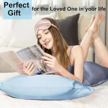 Silk Pillowcase for Hair and Skin with Hidden Zipper, Ravmix Both Sides 21Momme Mulberry Silk Cooling Pillow Case Standard Size 20×26inches, 1PCS, Light Blue