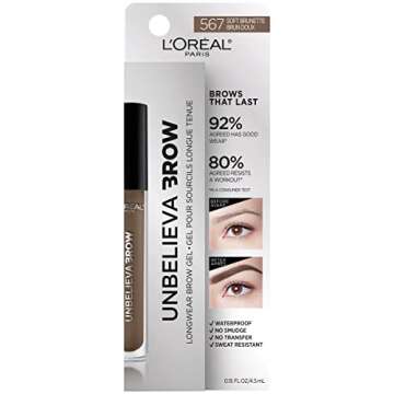 L’Oréal Paris Unbelieva-Brow Longwear Waterproof Tinted Brow Gel, Smudge-resistant, Transfer- Proof, Quick Drying, Easy and quick application with precise brush, Soft Brunette, 0.15 fl. oz.