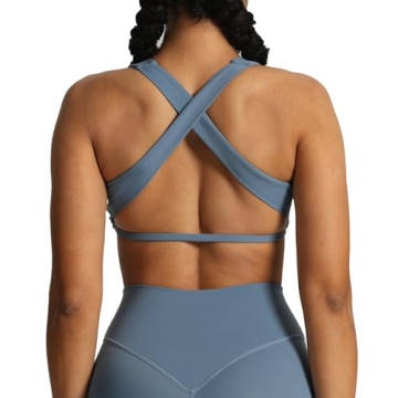 Aoxjox Women's Cross Back Sports Bra in Steel Blue