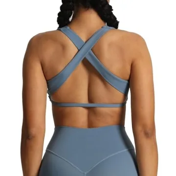 Aoxjox Women's Cross Back Sports Bra in Steel Blue