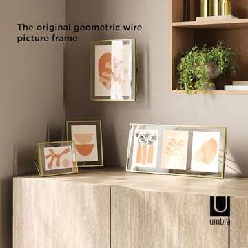 Umbra Prisma Picture Frame, 4x6 Metal Photo Display for Desk or Wall, 4" x 6", Brass