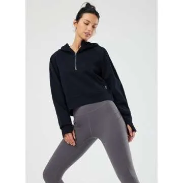 BALEAF Women's Half Zip Cropped Sweatshirt High Neck Long Sleeve Crop Pullover Athletic Ribbed Corset Hems Cozy