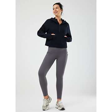 BALEAF Women's Half Zip Cropped Sweatshirt High Neck Long Sleeve Crop Pullover Athletic Ribbed Corset Hems Cozy