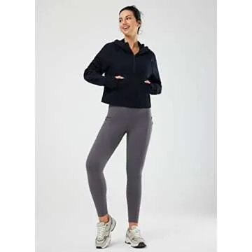 BALEAF Women's Half Zip Cropped Sweatshirt High Neck Long Sleeve Crop Pullover Athletic Ribbed Corset Hems Cozy