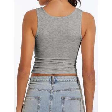 AnotherChill Women's Ribbed Crop Tank Tops Scoop Neck High Back Basic Sleeveless Rib Shirt Summer Athletic Top (Heather-Grey, Small)