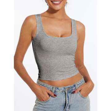 AnotherChill Women's Ribbed Crop Tank Tops Scoop Neck High Back Basic Sleeveless Rib Shirt Summer Athletic Top (Heather-Grey, Small)