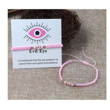 COLORFUL BLING Evil Eyes Bracelet for Female Amulet Pink Protection Bracelet Good Luck Adjustable St...