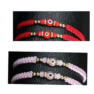 COLORFUL BLING Evil Eyes Bracelet for Female Amulet Pink Protection Bracelet Good Luck Adjustable String Bracelet Exquisite Card Packaging
