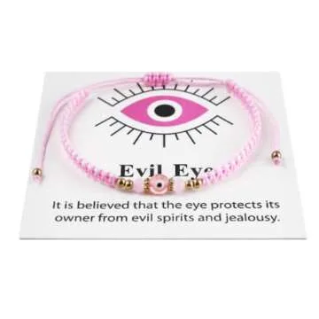 COLORFUL BLING Evil Eyes Bracelet for Female Amulet Pink Protection Bracelet Good Luck Adjustable String Bracelet Exquisite Card Packaging