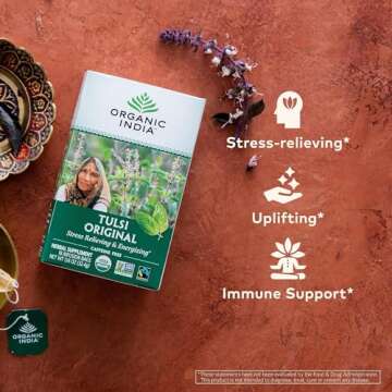 ORGANIC INDIA Tulsi Original Herbal Tea - Holy Basil and African Basil Calming and Stress Relief Tea, Immune Support, USDA Certified Organic, Non-GMO, Caffeine-Free - 18 Infusion Bags, 3 Pack