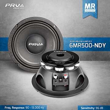 PRV AUDIO 6.5 Inch Midrange Speaker 6MR500-NDY-4 - 500 Watts Neodymium Loudspeaker for Cars & Motorc...