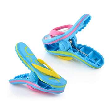 O2COOL Boca Clips - Beach Towel Clips for Beach Chairs, Pool and Patio Accessories Clothes Pins for Bags, 2-Pack (Flip Flop)