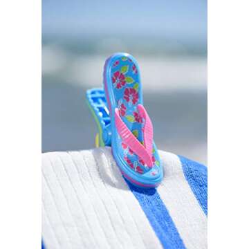 O2COOL Boca Clips - Beach Towel Clips for Beach Chairs, Pool and Patio Accessories Clothes Pins for Bags, 2-Pack (Flip Flop)