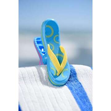 O2COOL Boca Clips - Beach Towel Clips for Beach Chairs, Pool and Patio Accessories Clothes Pins for Bags, 2-Pack (Flip Flop)