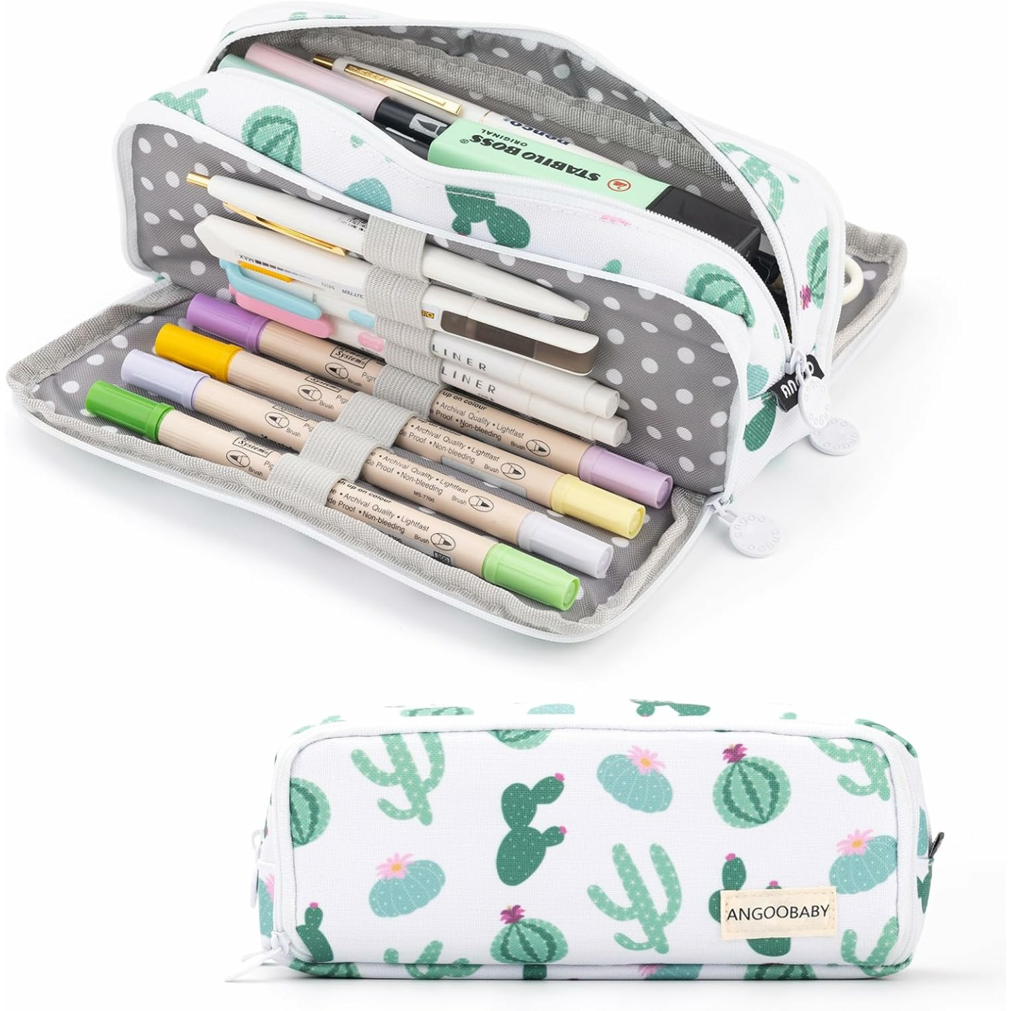 Large Canvas Pencil Case for Students with 3 Compartments