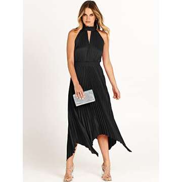 ANRABESS Women's Sleeveless Cutout Halter Neck Satin Formal Asymmetric Party Cocktail Elegant Wedding Guest Evening Dress Black Small