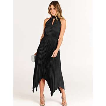 ANRABESS Women's Sleeveless Cutout Halter Neck Satin Formal Asymmetric Party Cocktail Elegant Wedding Guest Evening Dress Black Small