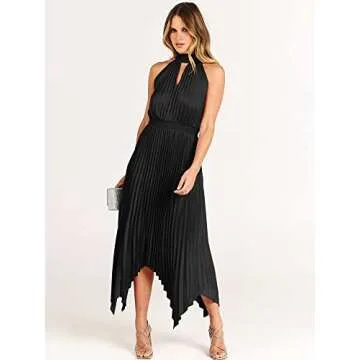 ANRABESS Women's Sleeveless Cutout Halter Neck Satin Formal Asymmetric Party Cocktail Elegant Wedding Guest Evening Dress Black Small