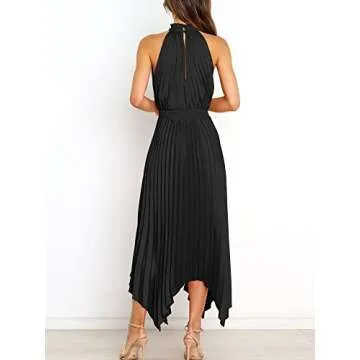 ANRABESS Women's Sleeveless Cutout Halter Neck Satin Formal Asymmetric Party Cocktail Elegant Wedding Guest Evening Dress Black Small