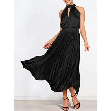 ANRABESS Women's Sleeveless Cutout Halter Neck Satin Formal Asymmetric Party Cocktail Elegant Wedding Guest Evening Dress Black Small