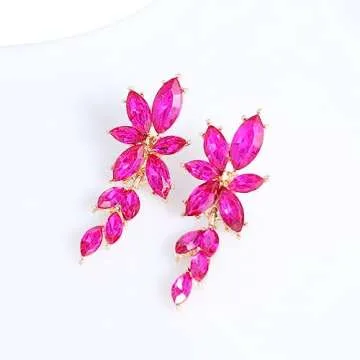Elegant Hot Pink Rhinestone Dangle Earrings for Women
