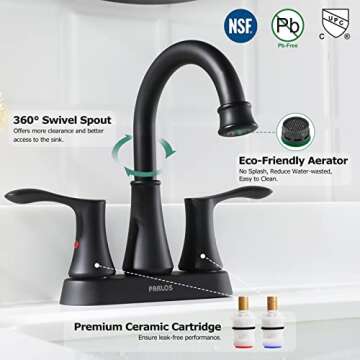 PARLOS Matte Black 2-Handle Bathroom Sink Faucet with 360° Swivel Spout and Drain Assembly